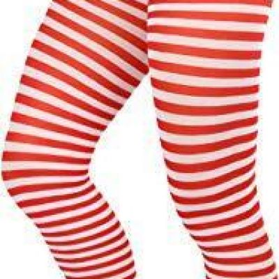 ToBeInStyle Women's Colorful Opaque Striped Tights One Size, White/Red