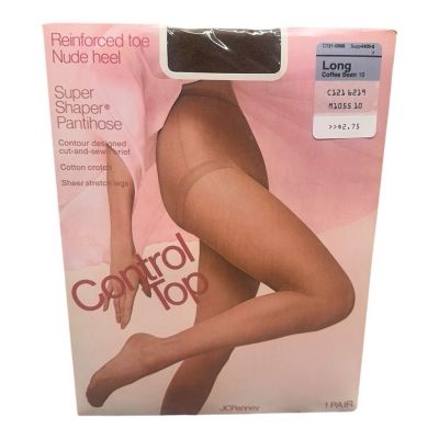 Vtg JCPenney Control Top Super Shaper Pantyhose Nude Heel Size: Long Coffeebean