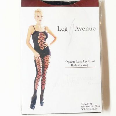Black Lace Up Front Opaque Bodystocking Leg Avenue 8791 Nylon 90-165lbs