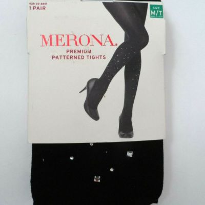 1 Pair Merona Premium Patterned Black Rhinestone Tights Size: M/T (po)