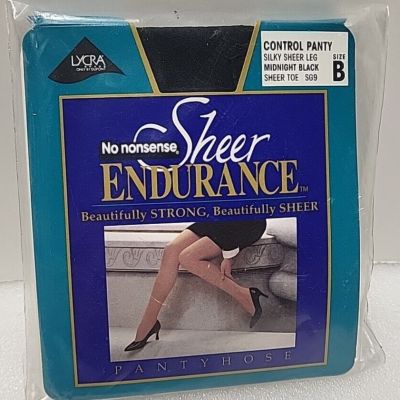 No Nonsense Sheer Endurance Pantyhose Control Top Sz B Sheer Toe Midnight Black
