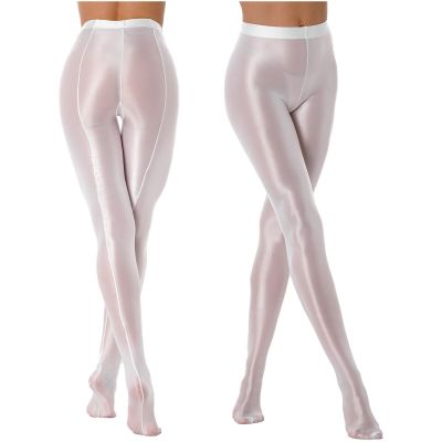 US Women's Thick Tights Pants Shiny Metallic Workout Yoga Footed Stockings Pants