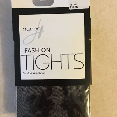 Hanes Tights Small Blk Floral Illusion Fashion  NIP$10 HFT023 Comfort Waistband