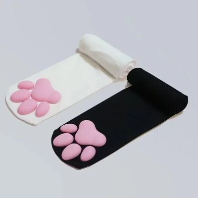 Pink Lolita Thigh High Socks: Cute Cat Paw Pad Design for Cosplay Fun