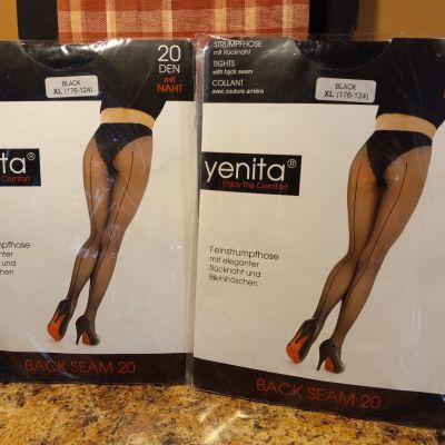2-Pair Women's Yenita Tights Bikini Bottom 20 Denier Sheer Black w/Back Seam XL