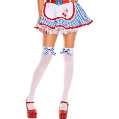 sexy MUSIC LEGS gingham CHECKER bow TOP heart JEWEL opaque THIGH highs STOCKINGS