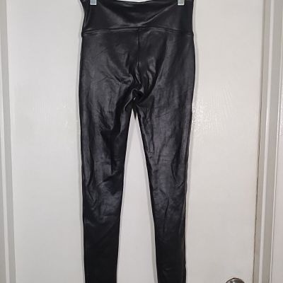 Spanx Women's Small Faux Black Leather Leggings Pants Stretch Shapewear