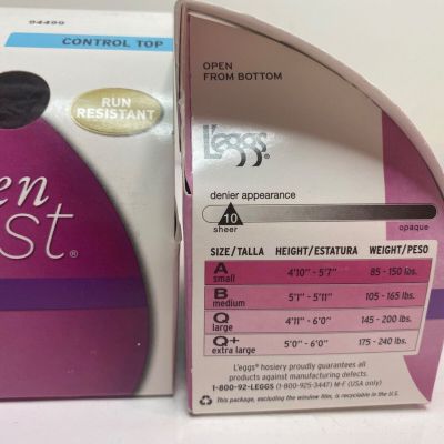 (2)L'eggs Silken Mist Run Resistant Control Top Tights/Hosiery Black Mist Medium
