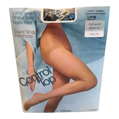 Vintage JCPenney Super Shaper Control Top Pantyhose Long Navy open pkg