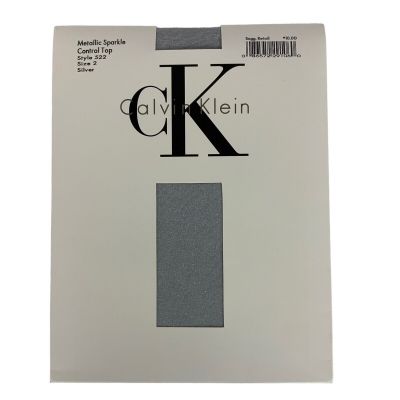 Calvin Klein Pantyhose Size 2 Medium Silver Metallic Sparkle Control Top