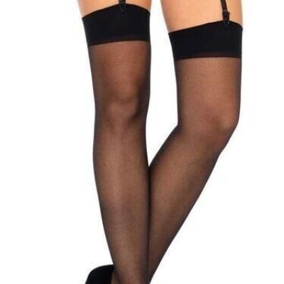 Sheer Nylon Stockings Seamless Plus Size Queen BLACK Leg Avenue 1001Q