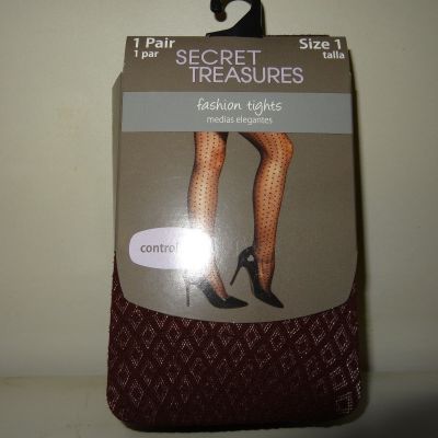 WOMEN'S PLUS SIZE 1 CONTROL TOP BURGUNDY TIGHTS BY SECRET TREASURES *NEW*