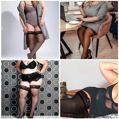 Buauty Plus Size Thigh High Stockings with Silicone Lace Top for Stay-Up Comf...