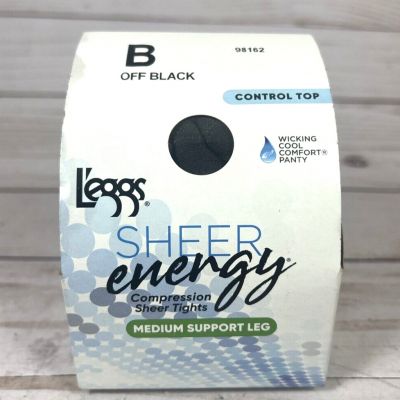 L'eggs Sheer Energy Compression Tights Size B Off Black Control Top 98162 Medium