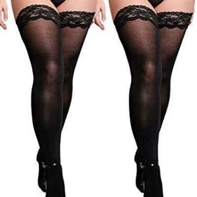 MANZI Plus Size Thigh High Stockings 2 Pairs Lace Top Pantyhose for Women 2 P...