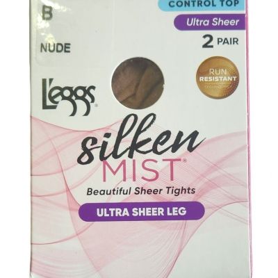 L'eggs Control Top Silken Mist Ultra Sheer Tights - 2 Pair - Size B - Nude