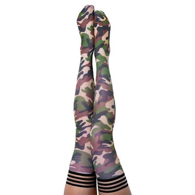 Kixies Alex Camouflage Camp Print Thigh-Highs Stockings with No Slip Grips