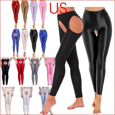 US Sexy Womens Shiny Pantyhose Footless Tights Hollow Out Pants Footless Yoga