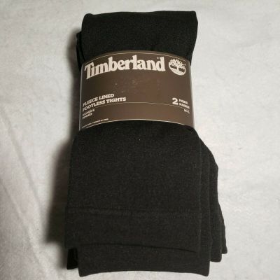TIMBERLAND Women's 2 Pair FLEECE Lined Footless TIGHTS Black Size M /L NWT