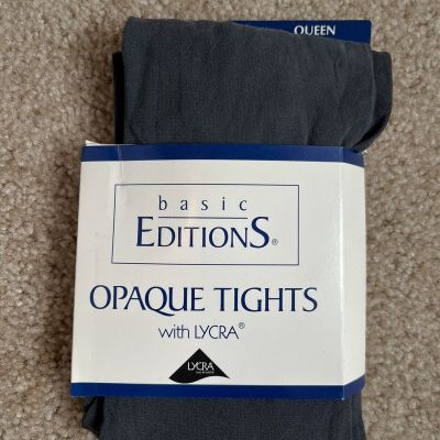 NIP Vintage Basic Editions Opaque Tights size Queen with Lycra Grey - Black