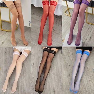 6 Pairs Pack Floral Lace Trim Thigh High Stockings Over the Knee High Stretch US