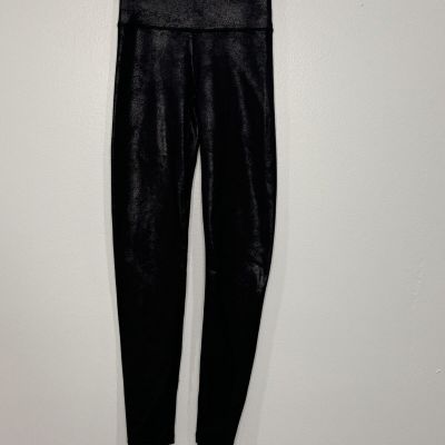 AERIE Offline Sz XXS Black Faux  Leather Crackle Leggings High Rise