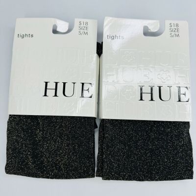 NWT Women's Hue Tinted Metallic Tights Size S/M 120-170 Lbs Black Gold 2 Pairs