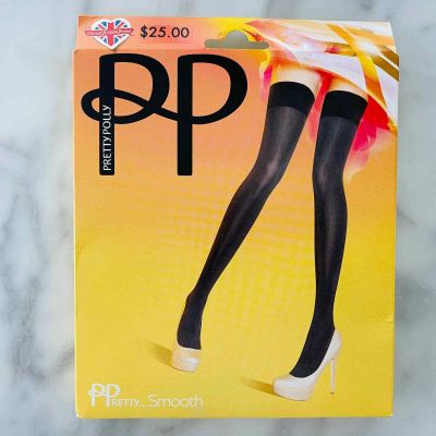 Pretty Polly Hold Up Thigh Ups Black OS Uk New in Package #BW68210 80 Denier