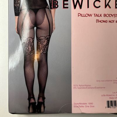 Be Wicked Lace Bodystocking Off the Shoulder Plunge Faux Garter Teddy 1890