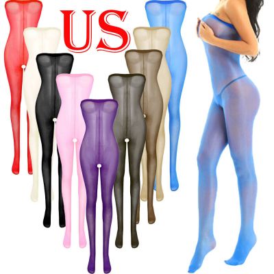 US Womens Ultra See Through Pantyhose Lingerie Crotchless Body Stockings Tights