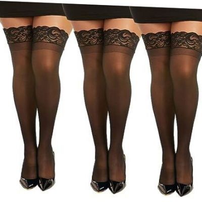 Women's Silicone Lace Top Sheer Thigh High One Size Black
