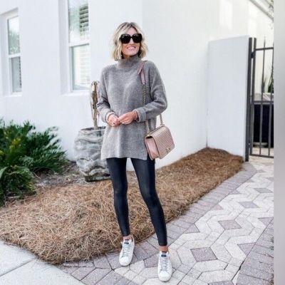 SPANX Faux Leather Shiny Shaping Black Leggings Size Medium