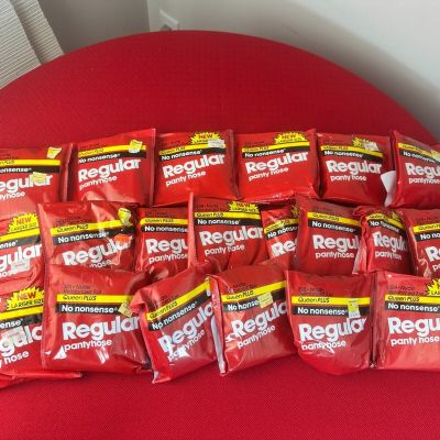 20 LOT No Nonsense Regular Pantyhose Reinforced Toe Size Queen PLUS Nude