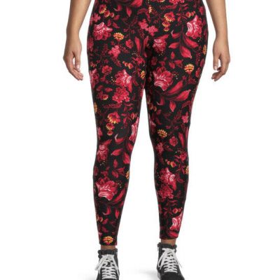 Terra & Sky Women’s Plus Size Fitted High Rise Olivia Red Floral Leggings 0X