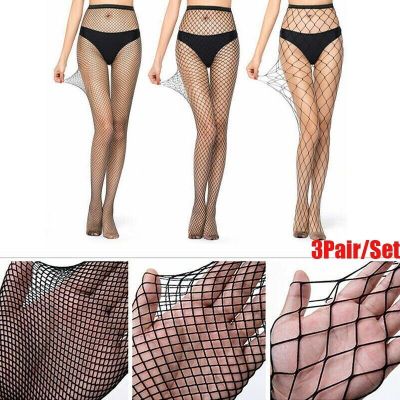 3PACK Women's High Waist Stockings Pantyhose Fishnet Mesh Tights Thigh Stocking