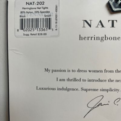 NATORI Black Herringbone Net Tights Hosiery Pantyhose Sz SMALL NIB $28