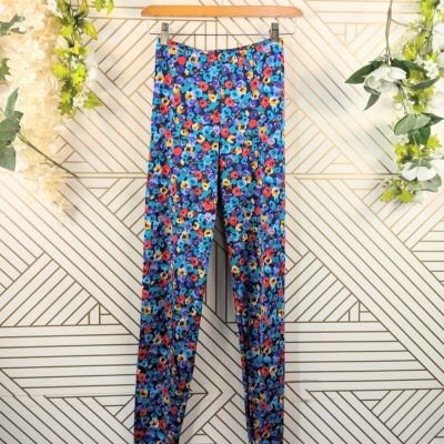 AMERICAN APPAREL Women's Floral Bright Nylon Printed Leggings Stretch Size Large