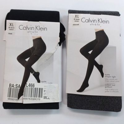 2 Pr Calvin Klein Ultra Fit Shaper Tights - Black & Charcoal 80 Denier Sz XL NEW