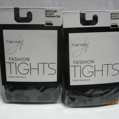 Hanes Fashion Women's Diamond Dots Tights Medium Black LOT OF TWO (2)!
