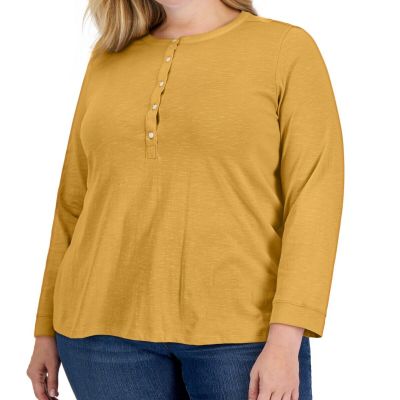 Style & Co Plus Size Henley Top, - Honey Glaze 3X