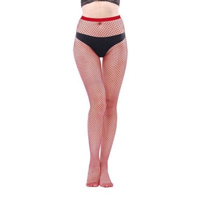 Red Colored Stockings Fishnets Leggings Mesh Nylon/Spandex Waist High [One-Size]