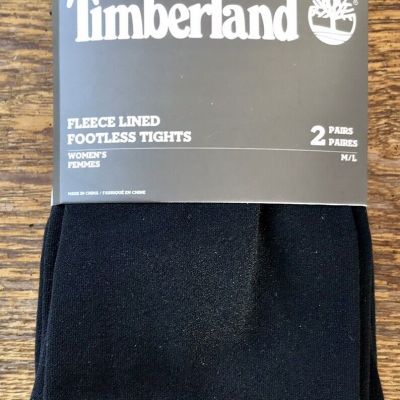 Timberland Women Size M/L Fleece Lined Footless Tights Set 2 Pairs Black NWT
