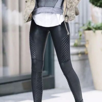 SPANX Women's Black Faux Leather Moto Leggings Size Medium