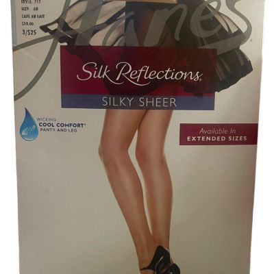 Hanes Pantyhose 717 AB Silk Reflections Control Top Sheer Toe Cafe Au Lait
