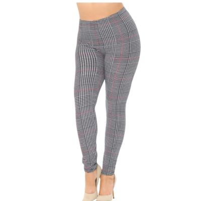 Women's  Plus Size Leggings, High Waisted Houndstooth Print Stretchy Pants