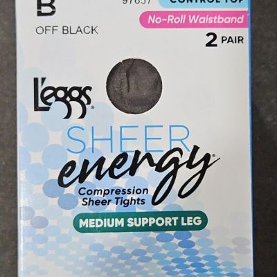 L'eggs Sheer Energy Medium Support Compression Tights Control Top B Off Black