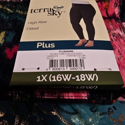 NEW?Woman's PLUS Ankle legging's by Terra & Sky size 1X~green/orange/pink floral