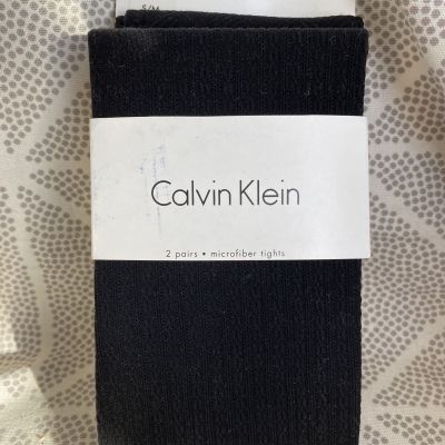 CALVIN KLEIN Black Microfiber Tights 2 Pairs Size S/M Textured Macys MSRP$24 NEW
