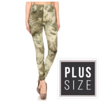 Tie Dye Fitted High Waist Leggings Stretch Lounge Pants Workout Green PLUS OS