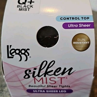 L'eggs Silken Mist Black Mist Control Top Tights Ultra Sheer size Q+